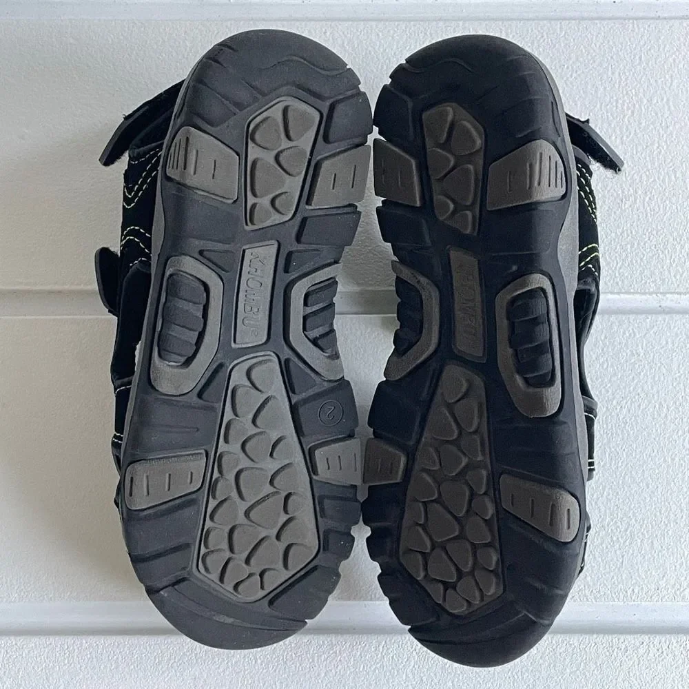 Khombu Boy's Black Green Adjustable Strap Outdoor Sporty Sandals Size 2